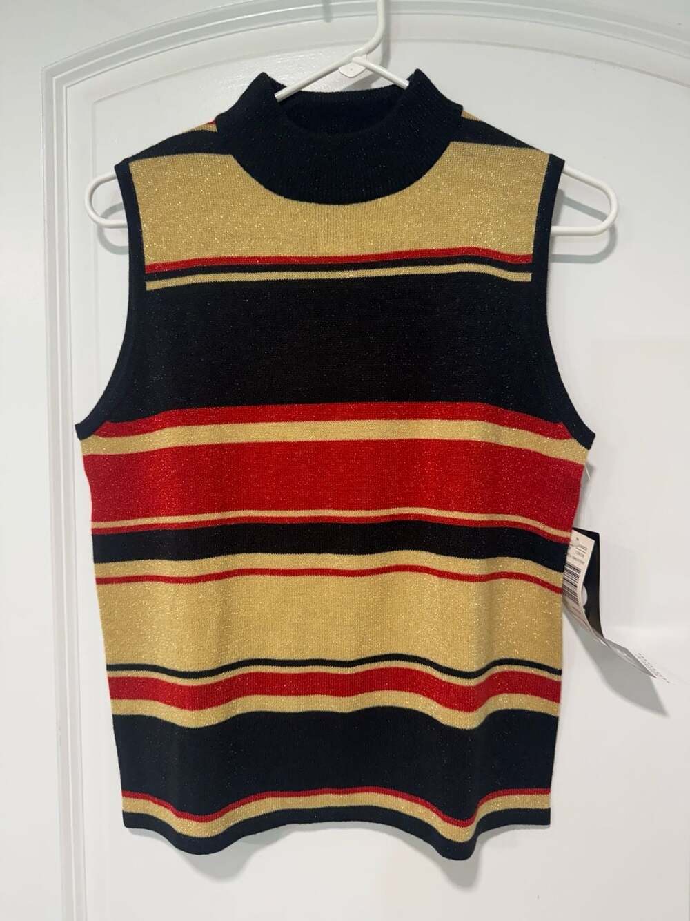 Metallic Lurex Striped Mock Neck Sweater Vest Y2K Party Women’s Medium